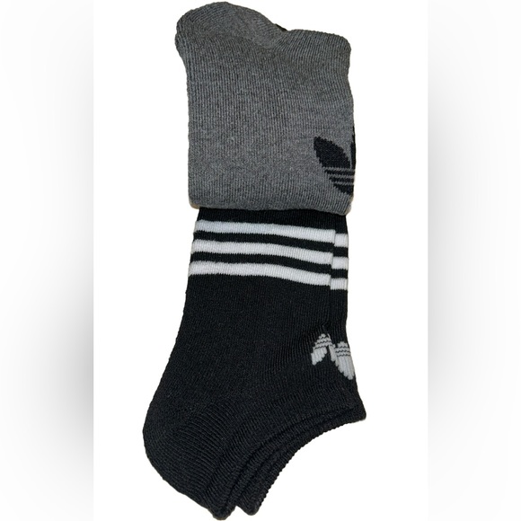 Adidas No Show Socks 3 Pair Men 6-12 Black Gray White Mixed Logo NEW $16 Trefoil - Picture 7 of 10